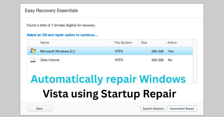 automatically repair Windows Vista using Startup Repair