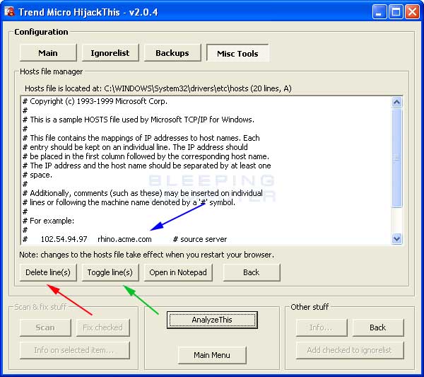 HijackThis Hosts File Manager